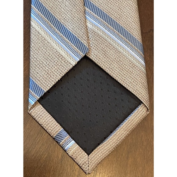 Pronto Uomo Platinum Tan Blue Hand Made 100% Silk Men’s Neck Tie Made In China - Picture 2 of 9